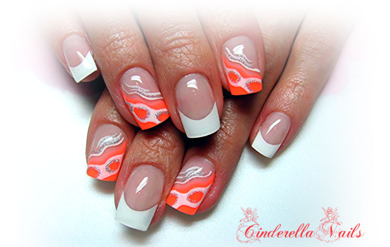 orange accent classic french nails