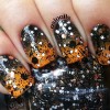 orange black confetti glitter gradient nails