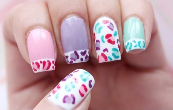 pastel leopard french nails