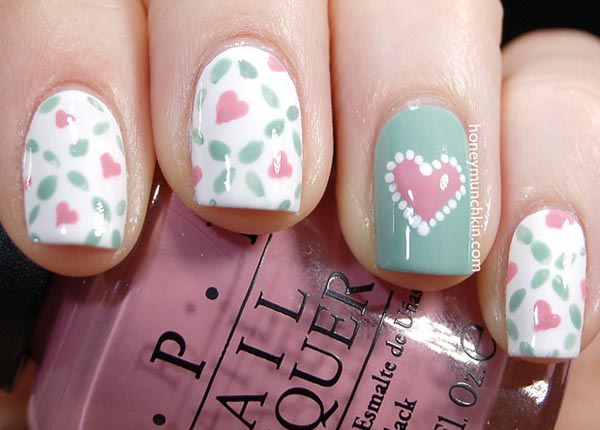 pastel petals hearts pretty nails