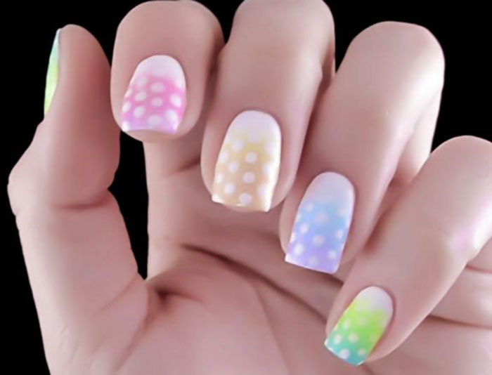pastel rainbow gradient dotted easter nails