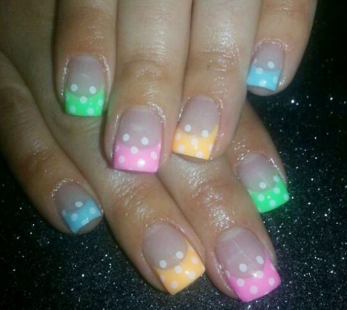 pastel tips rainbow dotted easter nails