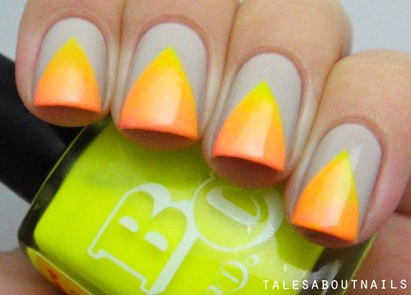 peach orange neon gradient inverted stiletto nails
