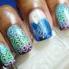 peony stamp over blue green gradient nails