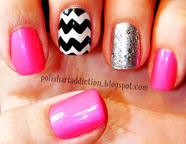 pink chevron silver nails