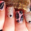 pink feathered glitter accent nails