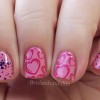 pink stamped hearts glitter valentine's day nails