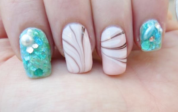 pink marbled turquoise glitter summer nails