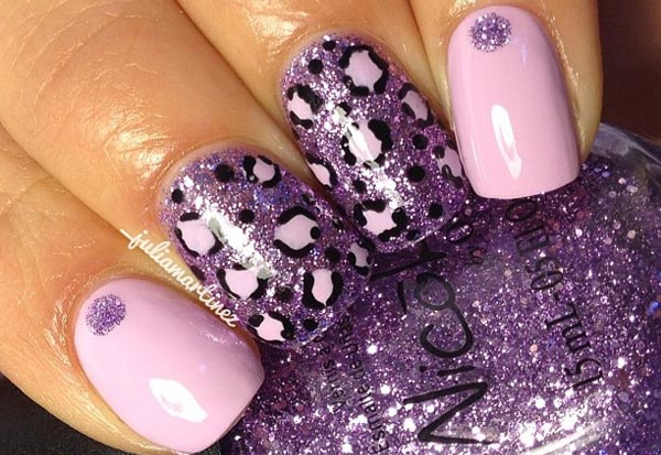 pink purple glitter leopard nails