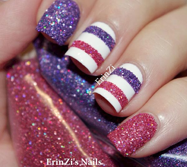 pink purple striped textured nails