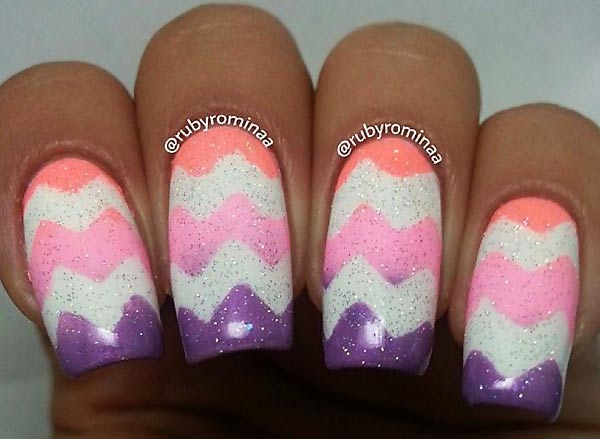 pink purple white white chevron gradient nails