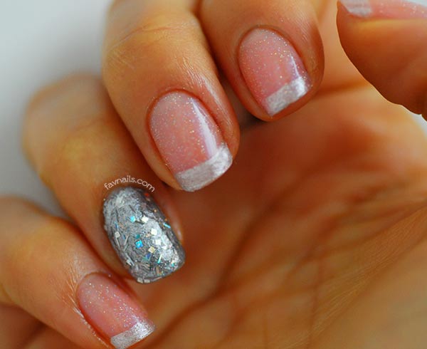 pink shimmer grey glitter french wedding nails