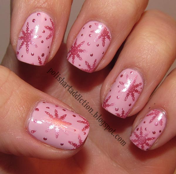 pink snowflakes pink winter nails