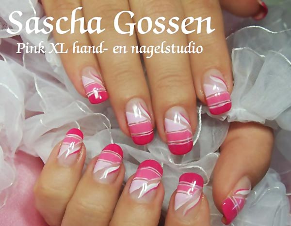 pink striped gradient french nails