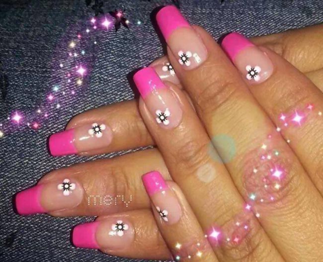 pink tips flowers spring french nails