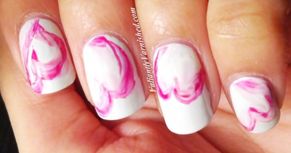 pink watercolor hearts white nails