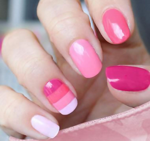 pink white gradient striped accent nails