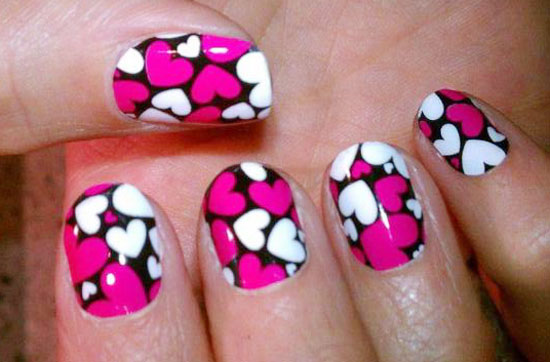 pink white hearts black nails