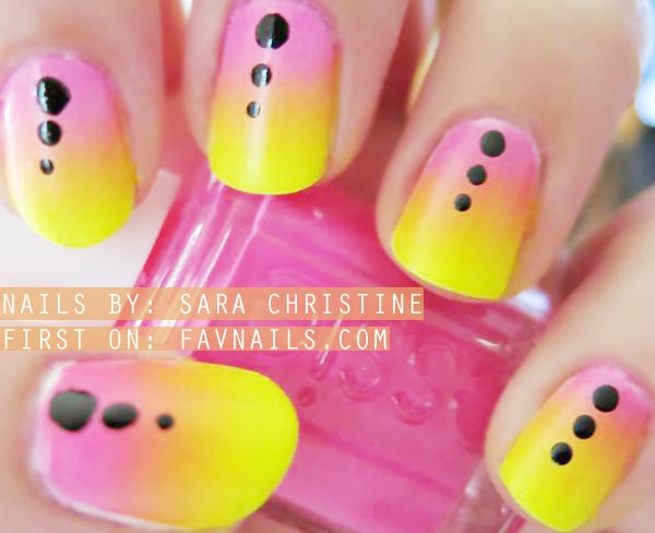 pink yellow neon summer gradient nails