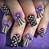 purple 3D bows dots stripes girly nails