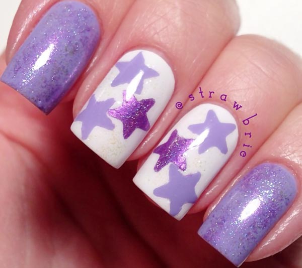 purple shimmer stars accent nails