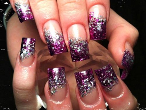 purple silver glitter nails