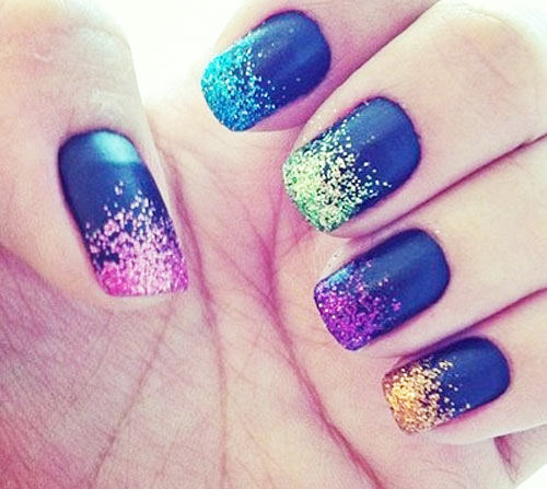 rainbow glitter dip matte nails