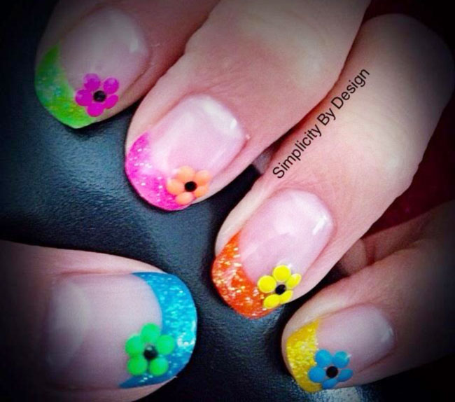 rainbow glitter tips flowers spring french nails