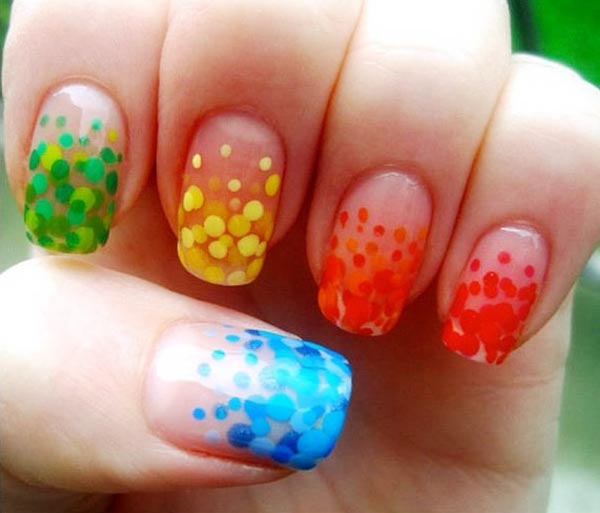 rainbow gradient dotted nails