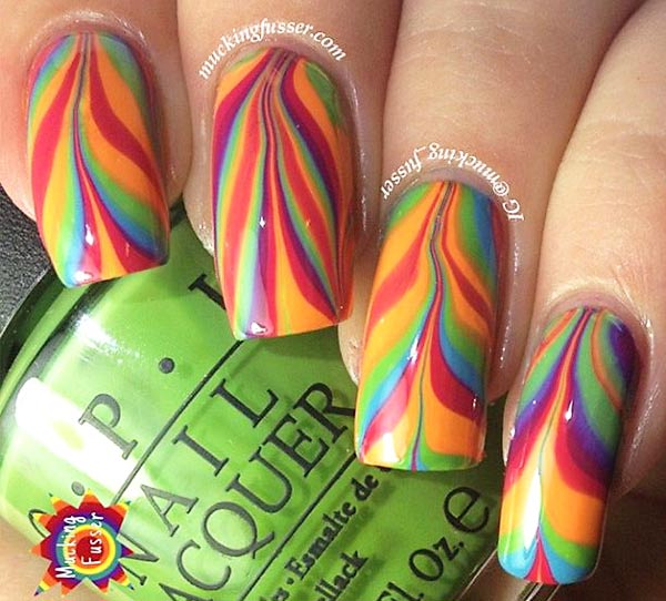 rainbow marbled nails