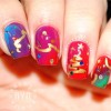 red blue green gradient tree christmas nails