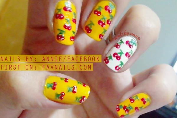 red cherry yellow white summer nails