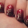 red glitter gold star stamped christmas nails