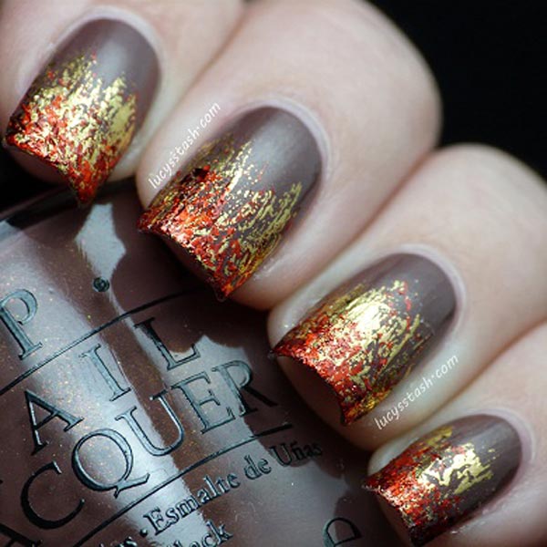 red gold foil flames nails