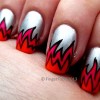 red gradient flames silver cartoon halloween nails