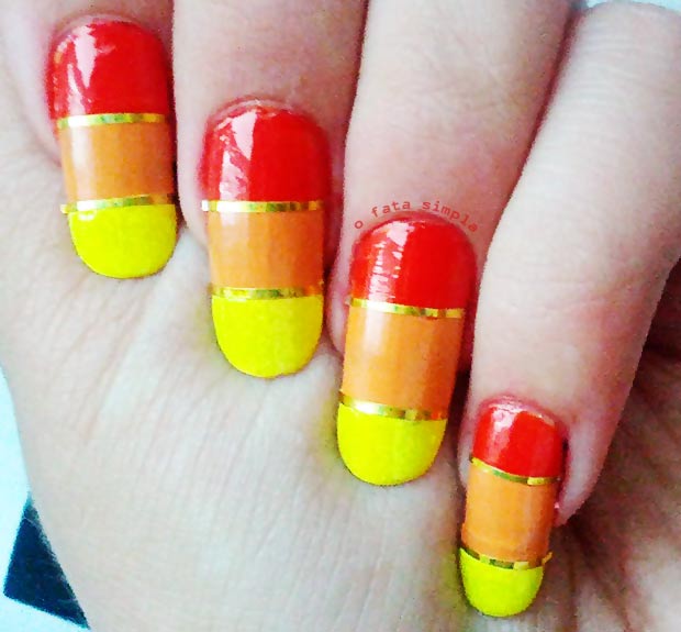 red orange yellow fall striped nails