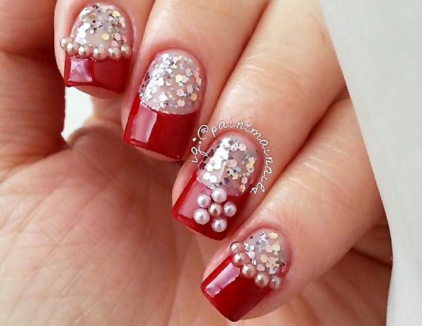 red tips french glitter festive nails