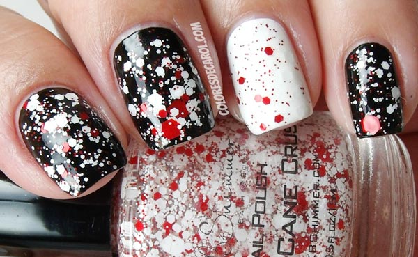 red white flakies black white nails