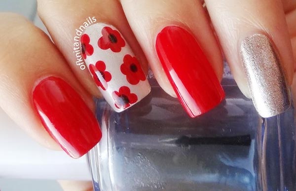 red white flowers shimmer spring nails