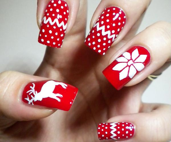 red white winter sweater nails