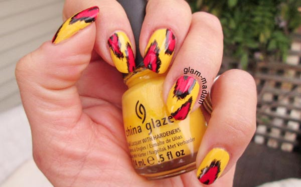 red yellow black ikat nails