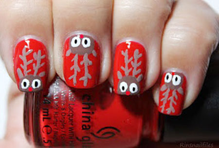 reindeer red christmas nails
