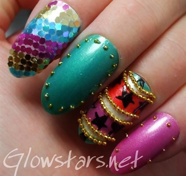 sequined carnival mardi gras nails