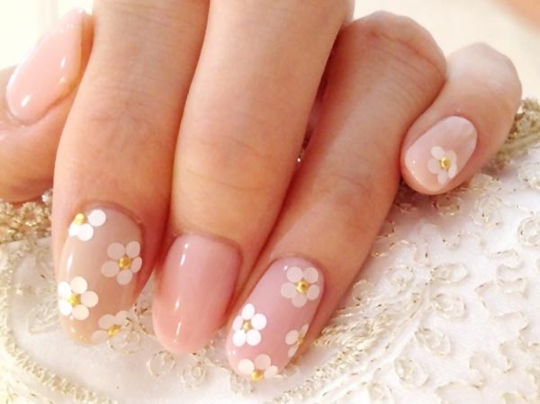 sequins beads flowers neutral wedding nails