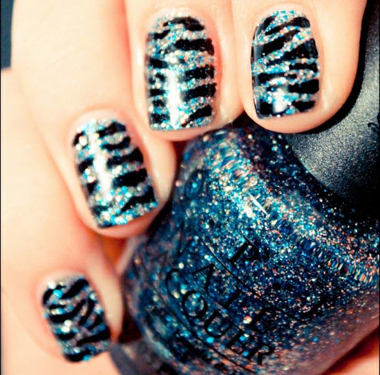 shimmer black zebra nails