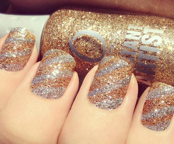 silver gold glitter striped nails