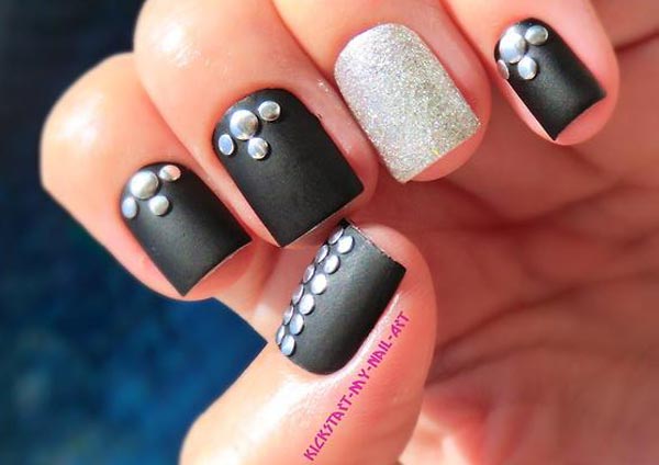 silver matte studs black matte nails