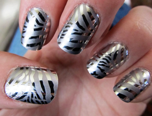 silver metallic zebra nails