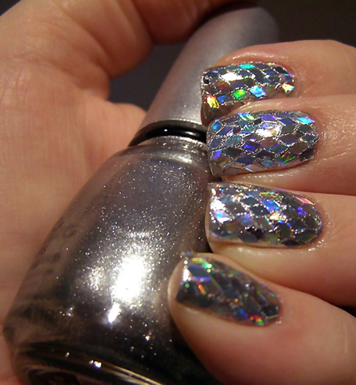 silver sequins disco ball new year's eve nails