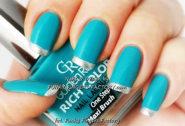 silver teal french nails